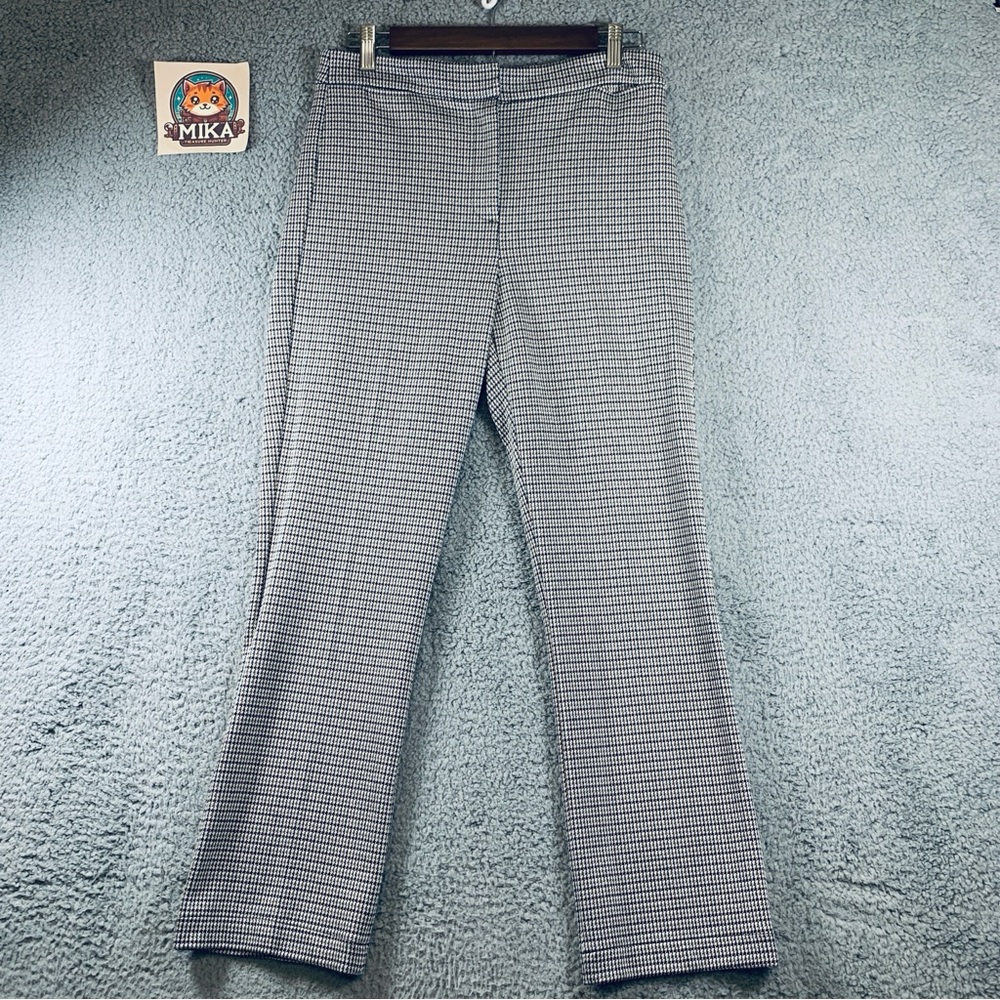 Theory Women's Zip Fly Stretch Houndstooth Cropped Pants Brown Black Gray Size 6